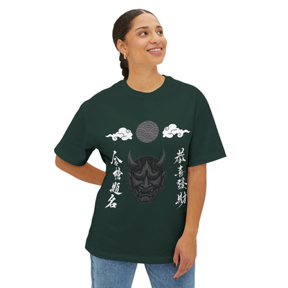 Hannya Mask Graphic Tee — Japanese Oni Demon Kanji Oversized T-Shirt