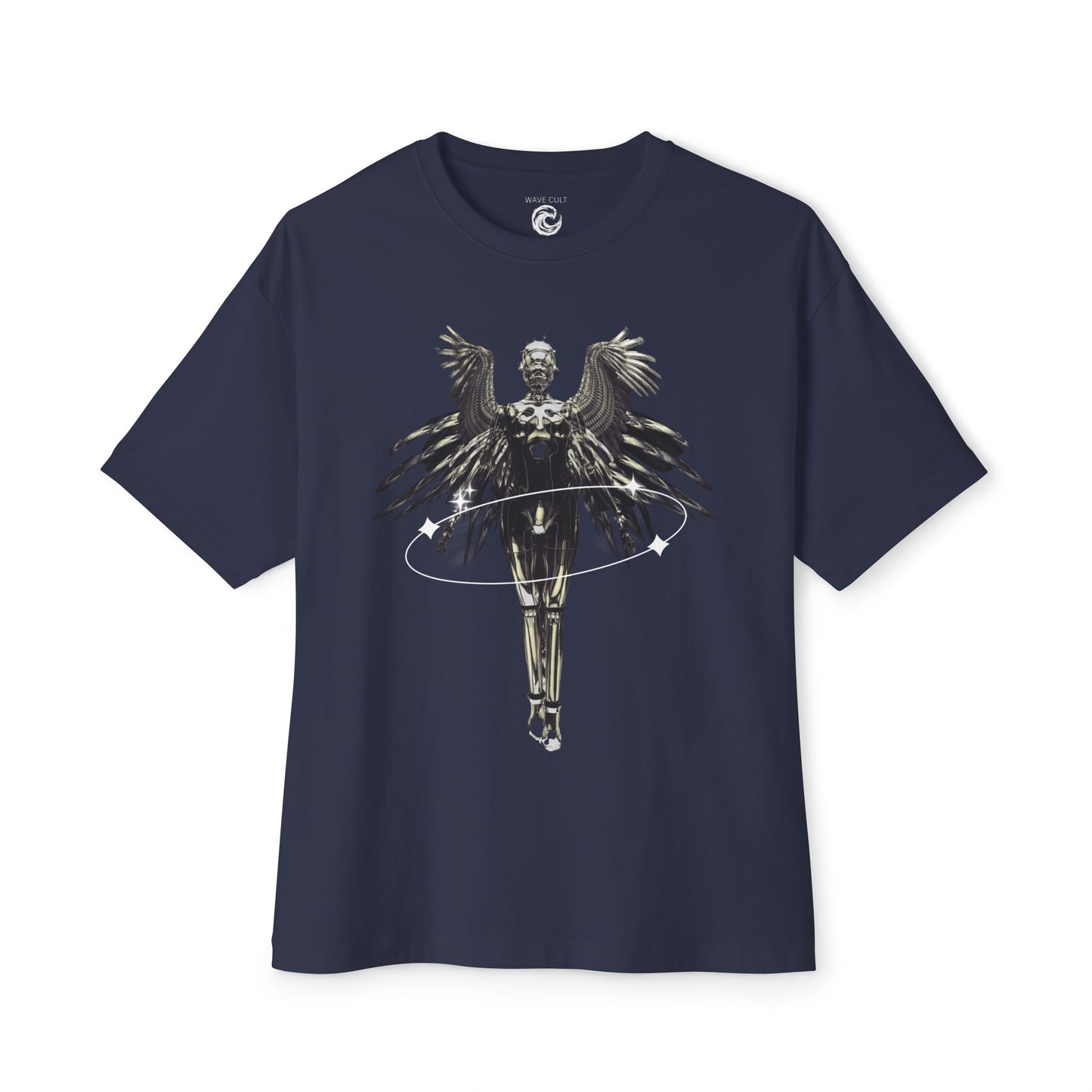 Angel Hula Hoop Graphic Tee — Metallic Angel Wings Streetwear Shirt
