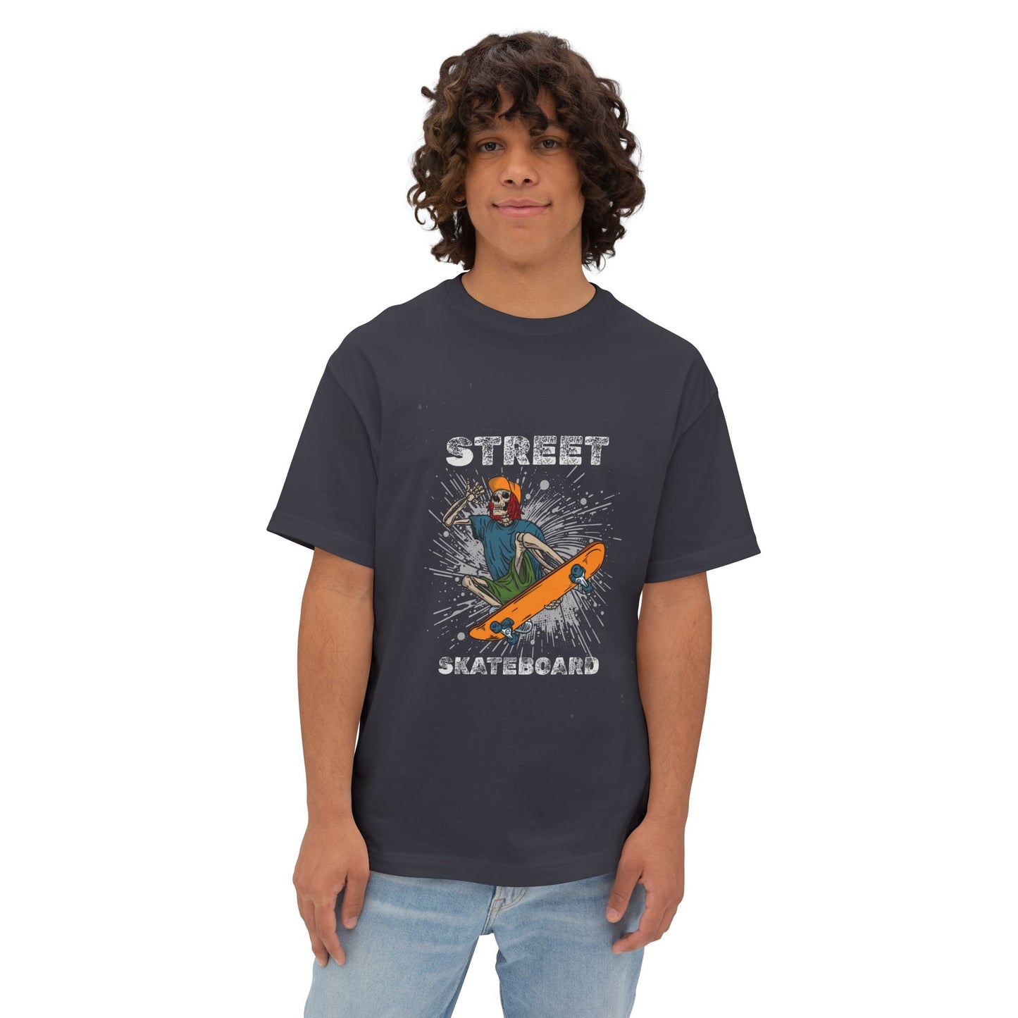 Skateboard Street Graphic Tee — Retro Skater Oversized Boxy T-Shirt