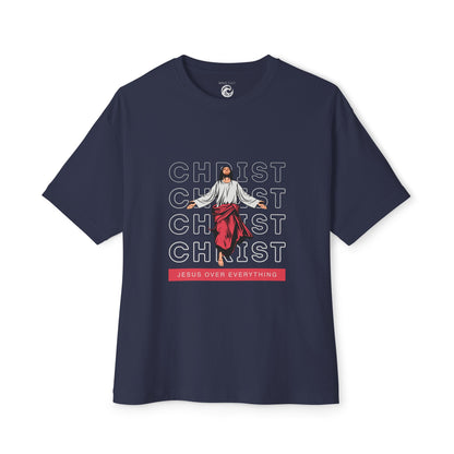 Christ Over Everything Tee — Retro Jesus Graphic Oversized Boxy Shirt