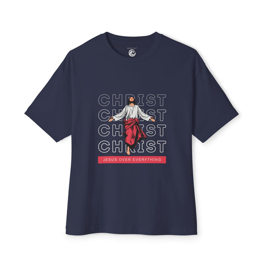Christ Over Everything Tee — Retro Jesus Graphic Oversized Boxy Shirt