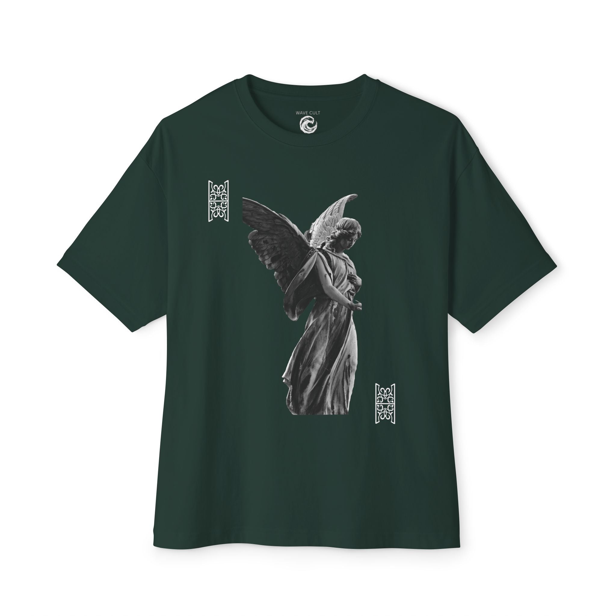 Black Tshirt Angel Statue — 'Pure Remorse' Streetwear.