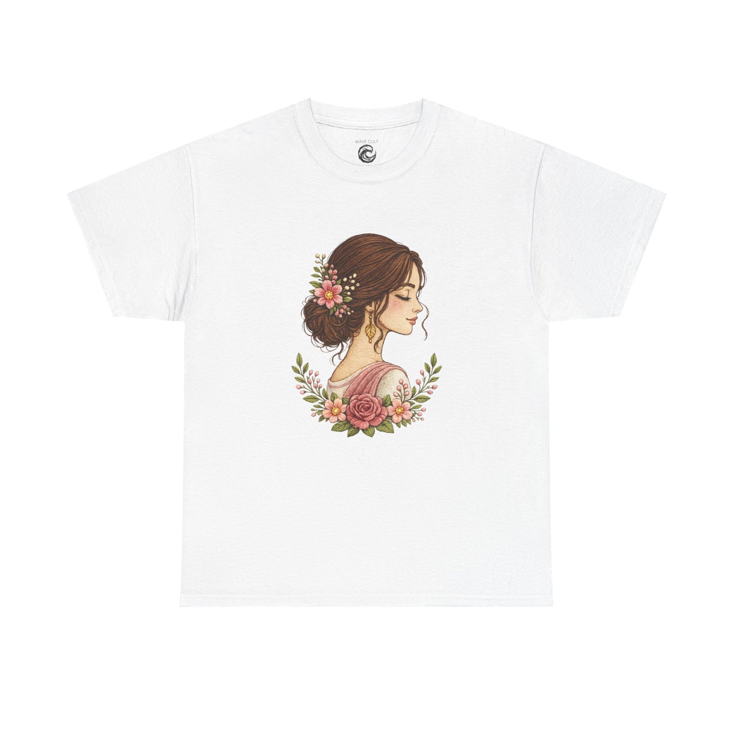 Floral Profile Tee — Vintage Woman Portrait T-Shirt