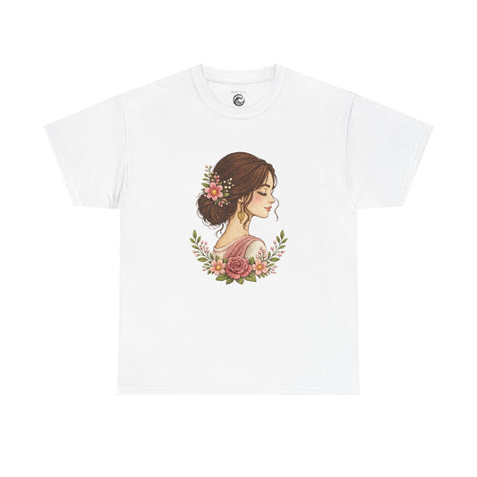 Floral Profile Tee — Vintage Woman Portrait T-Shirt