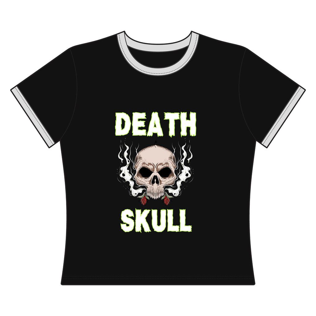 Skull Ringer Top — "Death Skull" Retro Goth Graphic Shirt