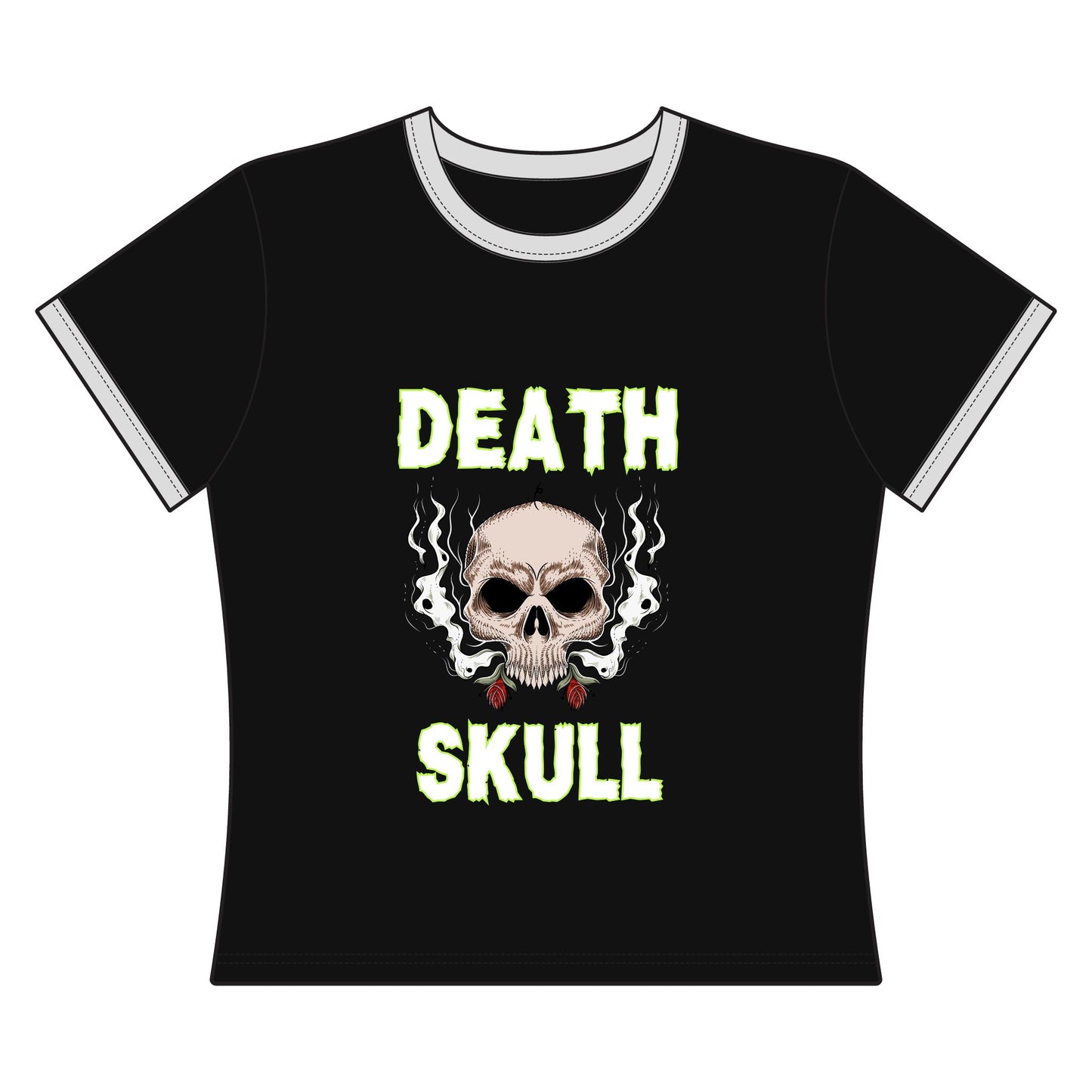 Skull Ringer Top — "Death Skull" Retro Goth Graphic Shirt