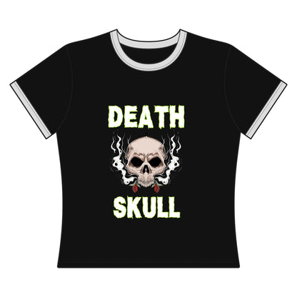 Skull Ringer Top — "Death Skull" Retro Goth Graphic Shirt