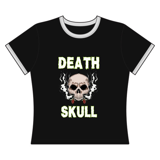 Skull Ringer Top — "Death Skull" Retro Goth Graphic Shirt