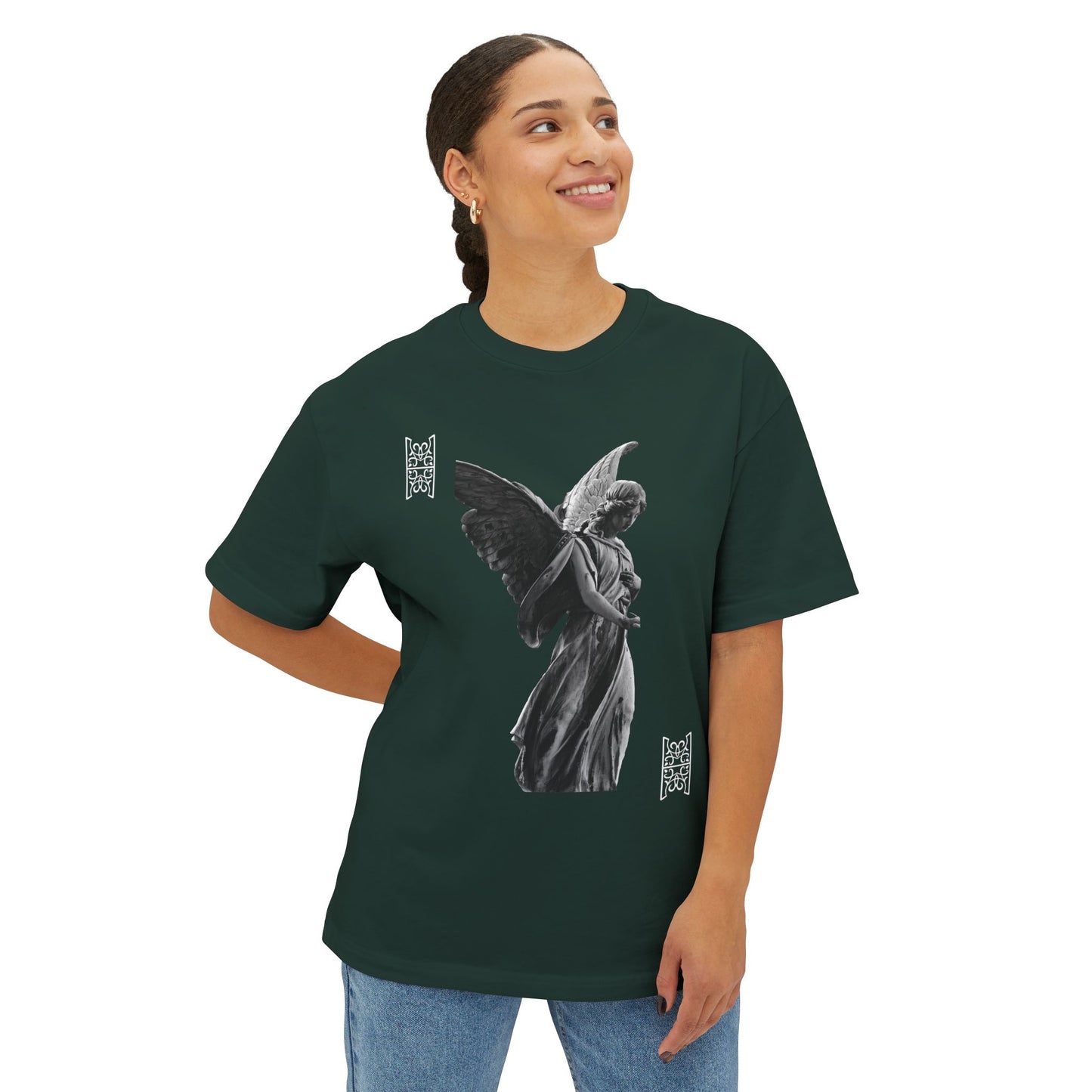 Angel Statue Graphic Tee — 'Pure Remorse' Streetwear Oversized Boxy T‑Shirt