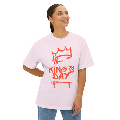 King's Day Graphic Tee — Oversized Boxy Shirt with Red Crown Design