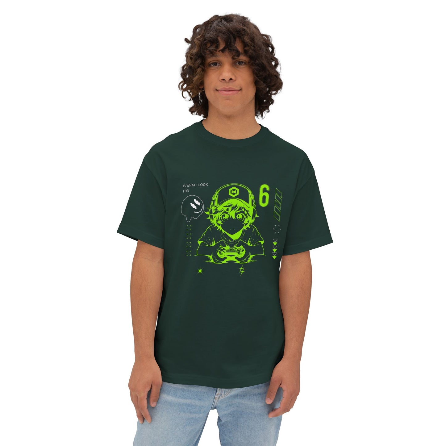 Cyber Gamer Tee — Neon Green Anime Controller Design