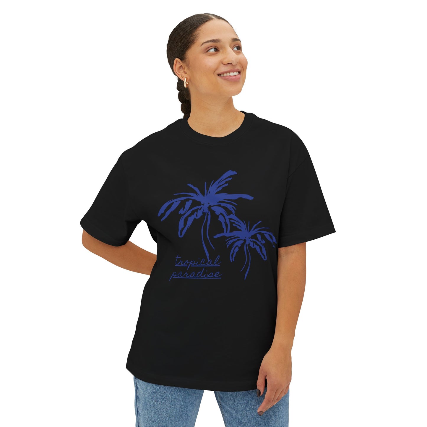 Tropical Paradise Boxy Tee — Palm Tree Oversized Graphic T-Shirt
