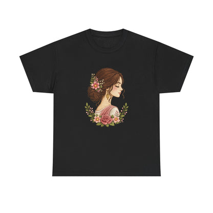 Floral Profile Tee — Vintage Woman Portrait T-Shirt