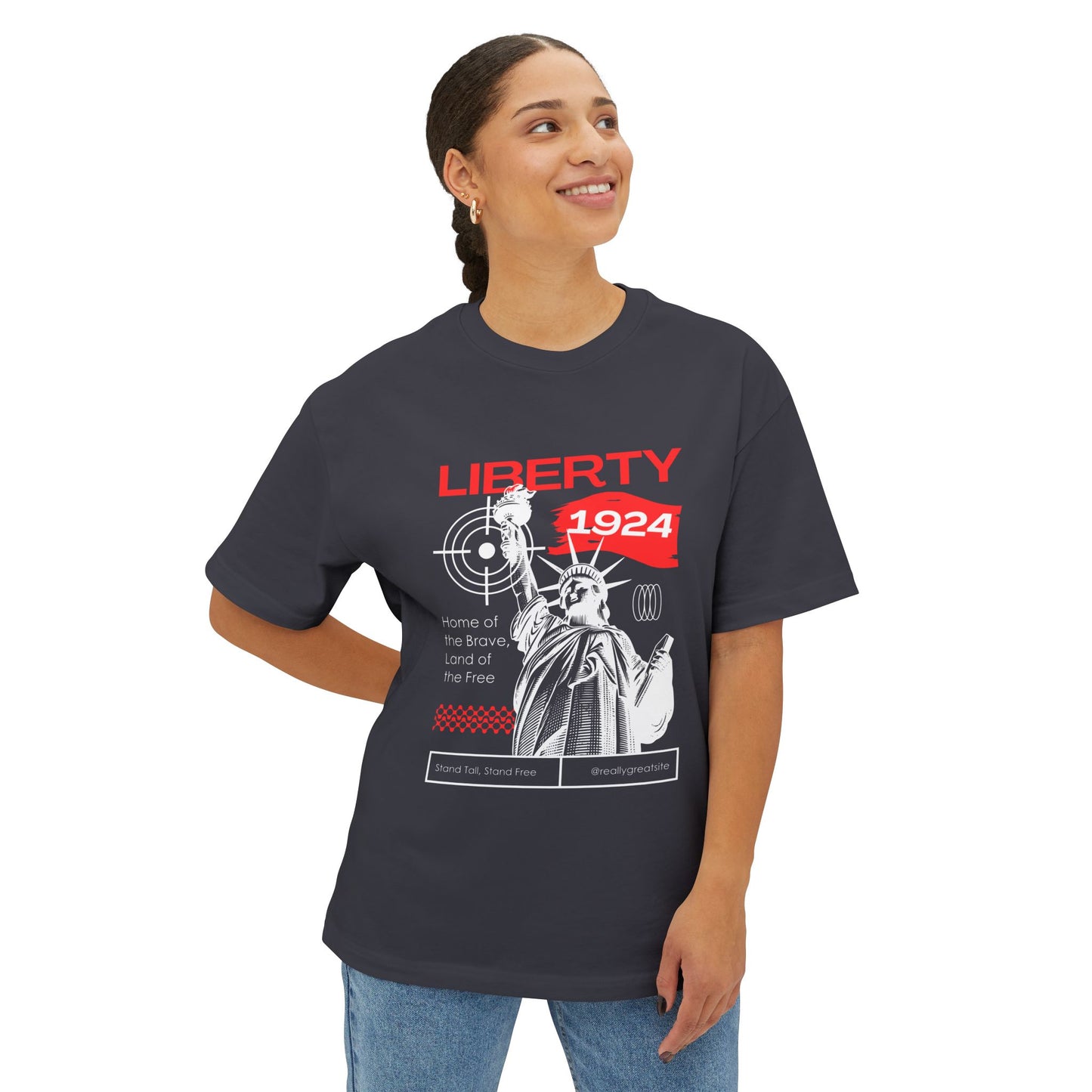 Liberty 1924 Graphic Tee - Vintage Flag Boxy T-Shirt
