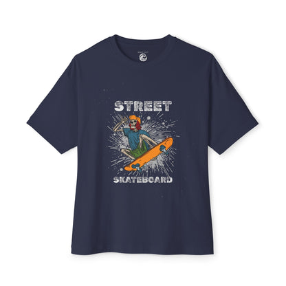 Skateboard Street Graphic Tee — Retro Skater Oversized Boxy T-Shirt