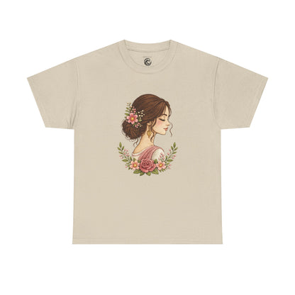 Floral Profile Tee — Vintage Woman Portrait T-Shirt