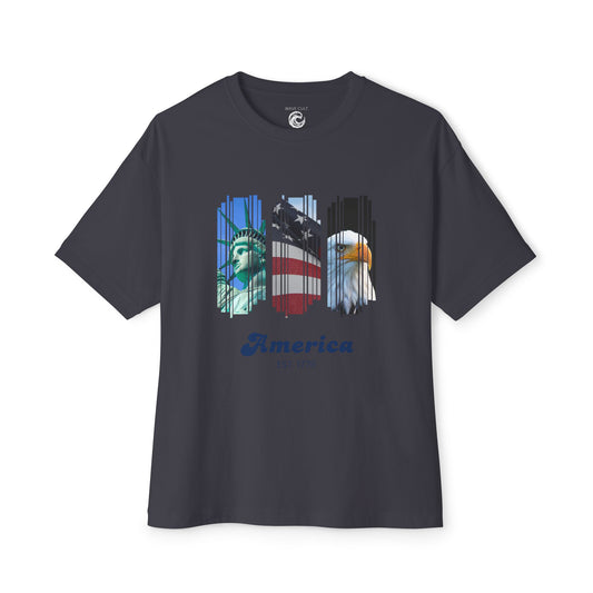Patriotic America Tee — Statue of Liberty, Flag & Eagle Graphic