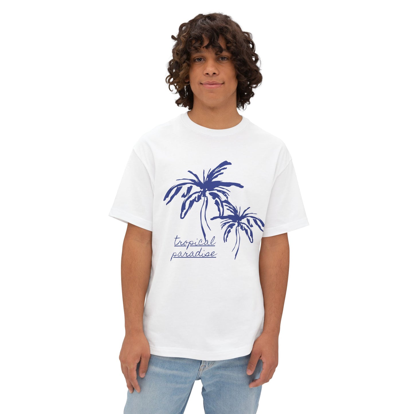 Tropical Paradise Boxy Tee — Palm Tree Oversized Graphic T-Shirt