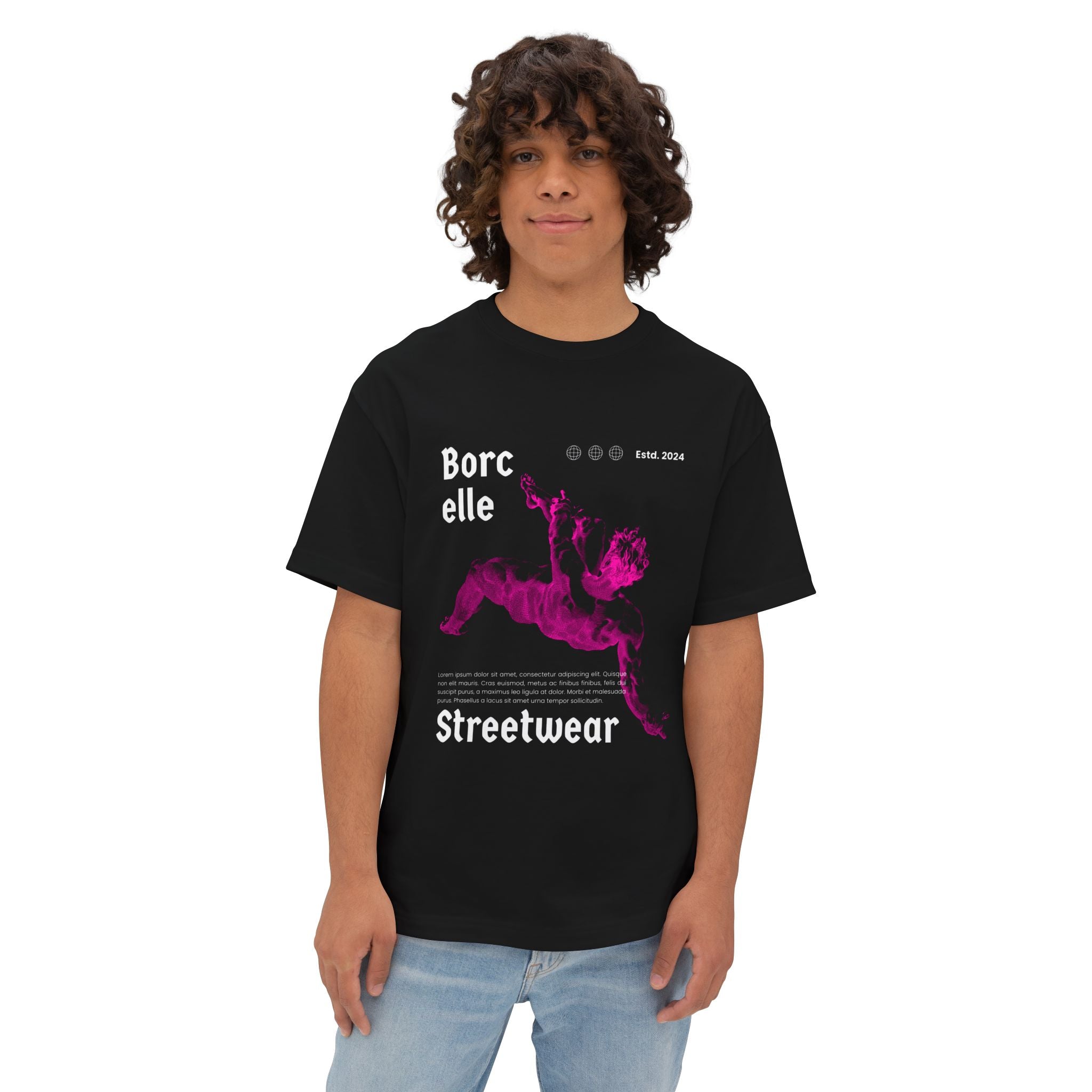 Oversized TShirt — "Borcelle" Pink Angel Graphic streetwear T-Shirt