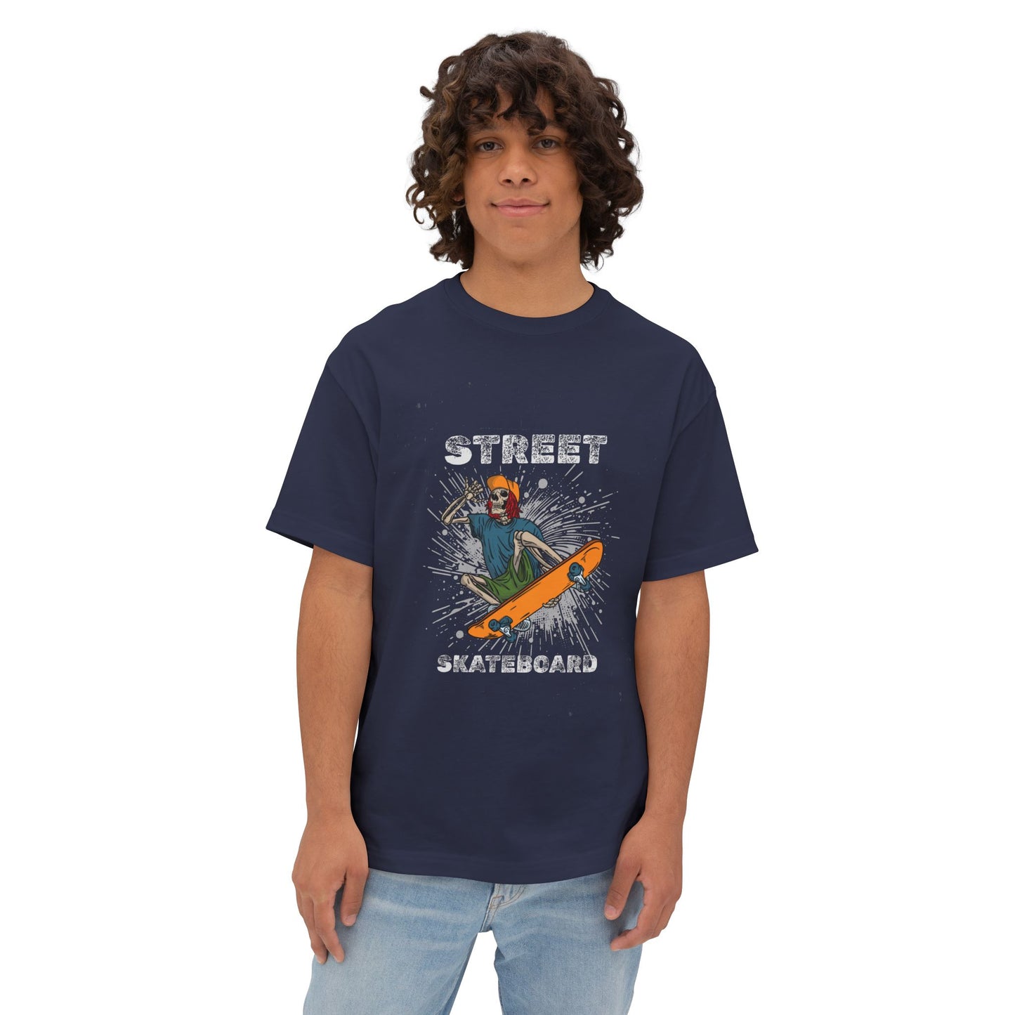 Skateboard Street Graphic Tee — Retro Skater Oversized Boxy T-Shirt