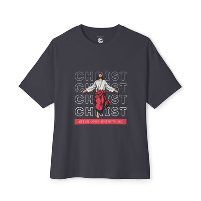 Christ Over Everything Tee — Retro Jesus Graphic Oversized Boxy Shirt