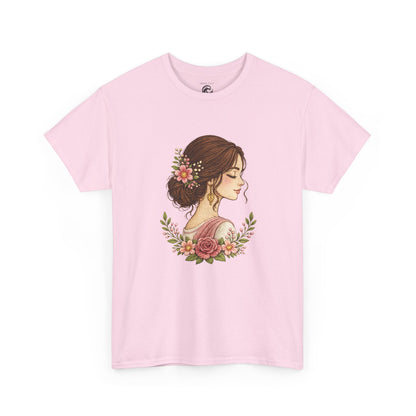 Floral Profile Tee — Vintage Woman Portrait T-Shirt