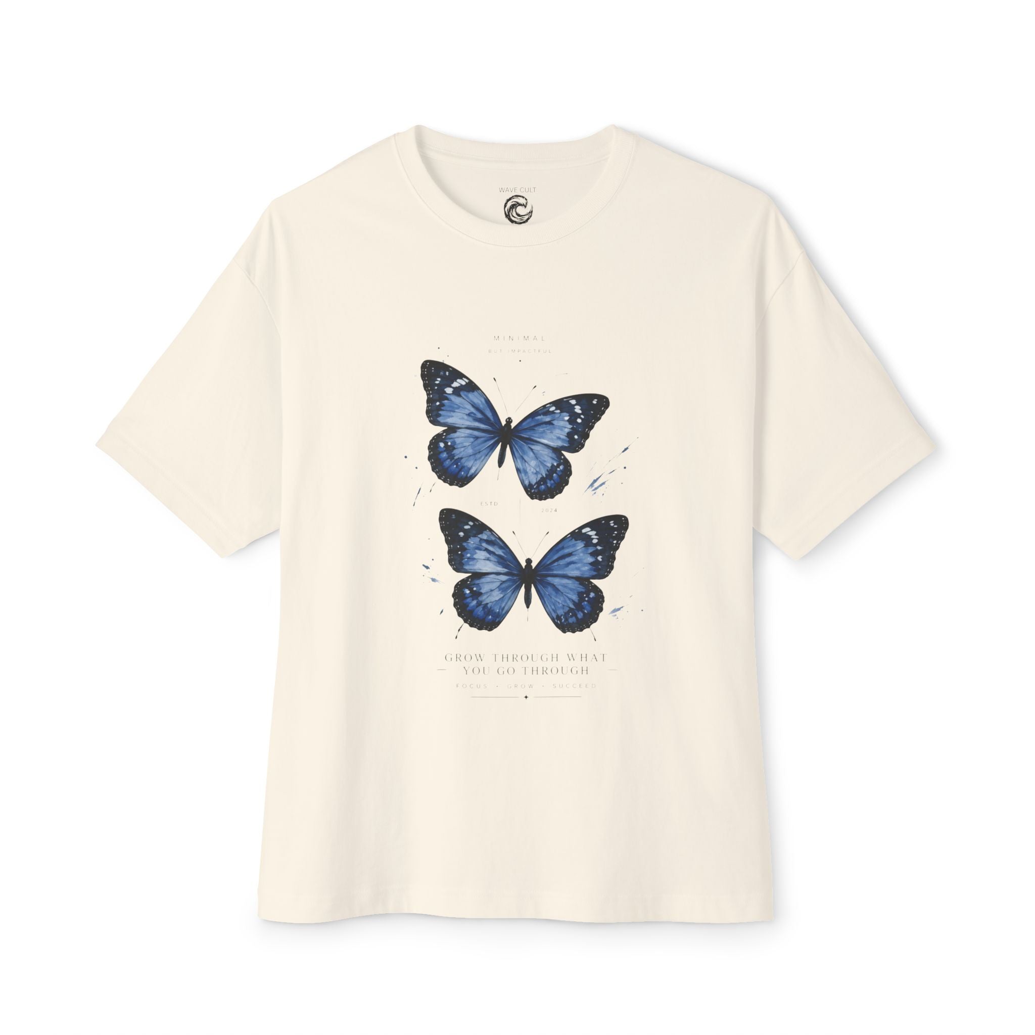 Blue Butterfly Oversized Tee – Casual Floral Graphic T-Shirt