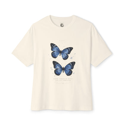 Blue Butterfly Oversized Tee – Casual Floral Graphic T-Shirt