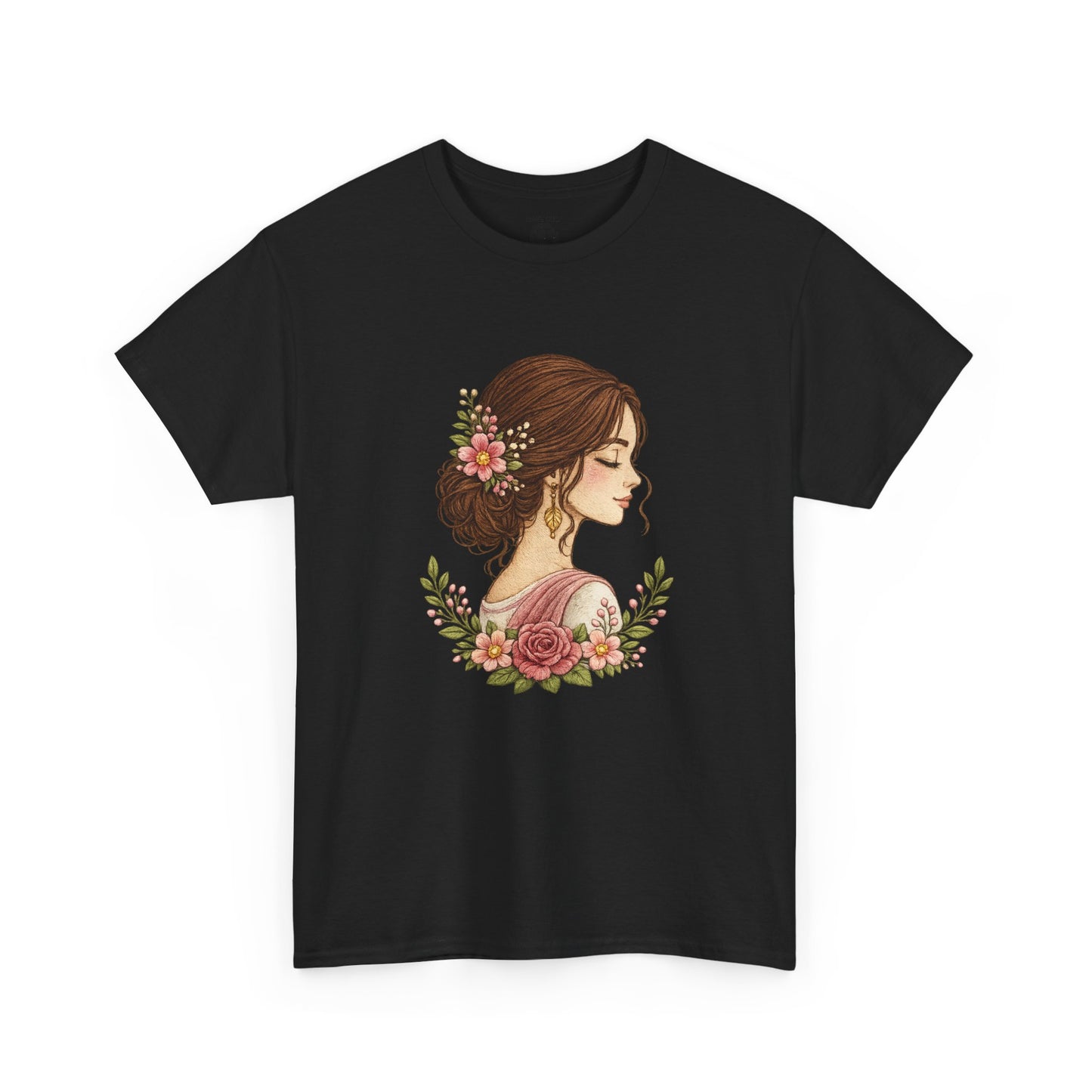 Floral Profile Tee — Vintage Woman Portrait T-Shirt