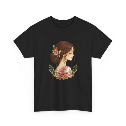 Floral Profile Tee — Vintage Woman Portrait T-Shirt