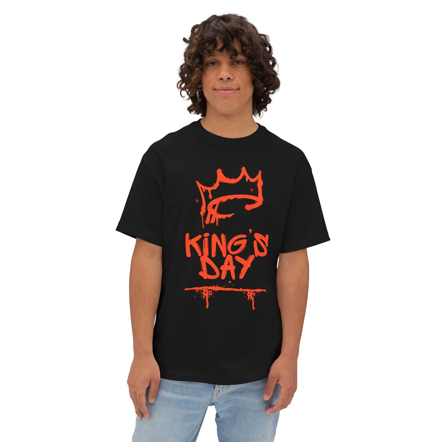 King's Day Graphic Tee — Oversized Boxy Shirt with Red Crown Design