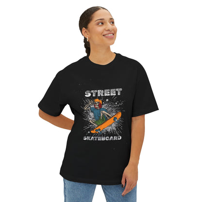 Skateboard Street Graphic Tee — Retro Skater Oversized Boxy T-Shirt