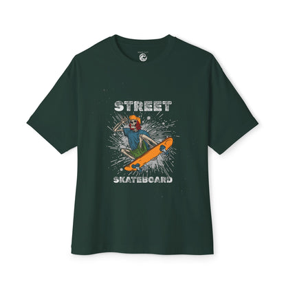 Skateboard Street Graphic Tee — Retro Skater Oversized Boxy T-Shirt