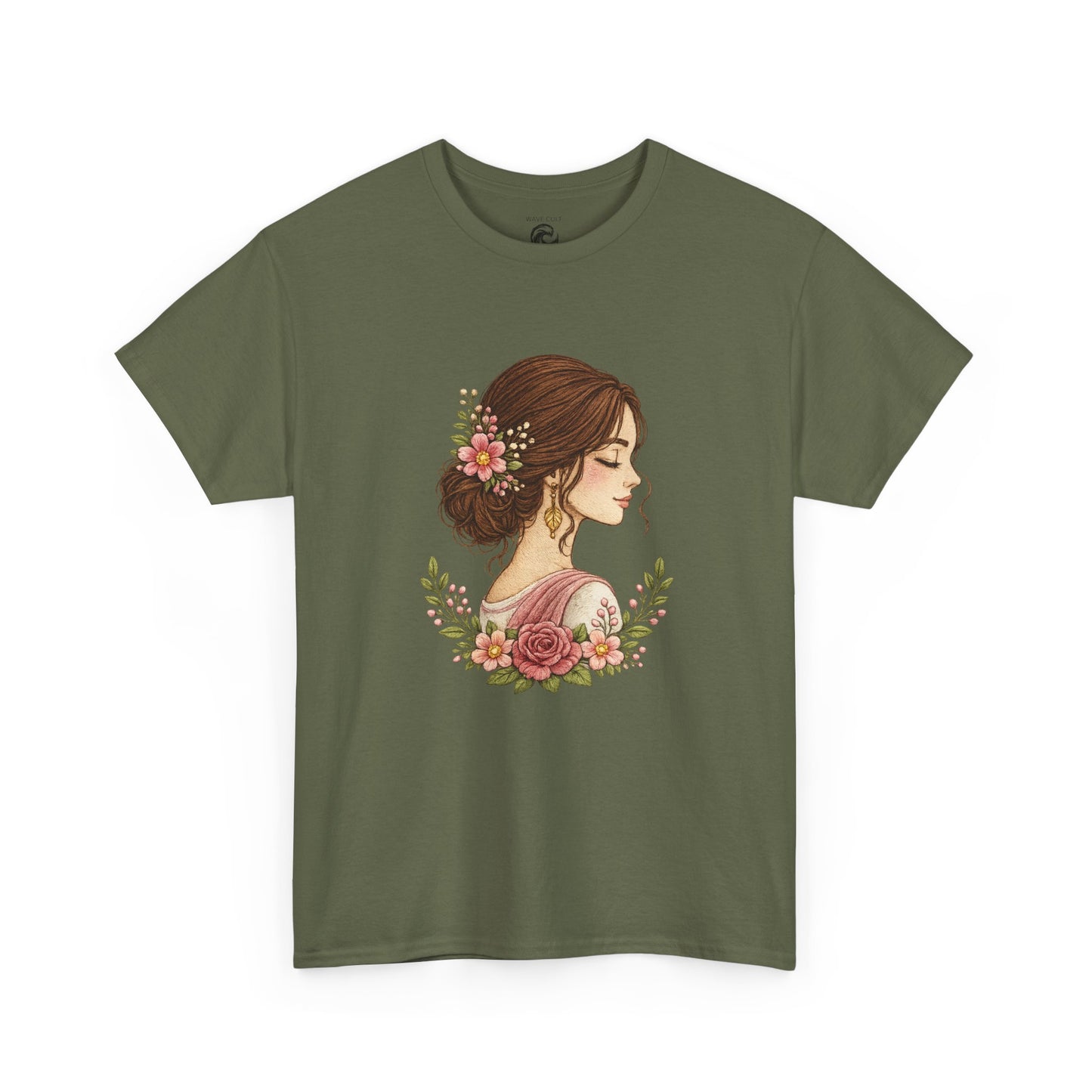 Floral Profile Tee — Vintage Woman Portrait T-Shirt