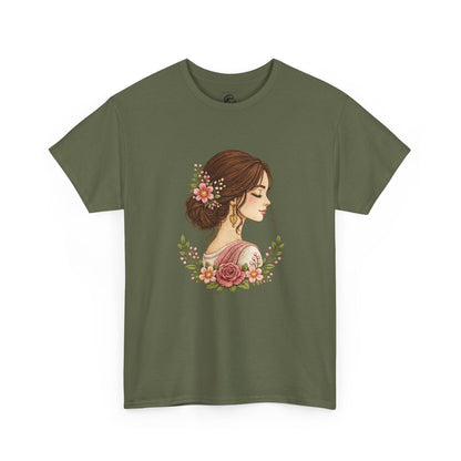 Floral Profile Tee — Vintage Woman Portrait T-Shirt