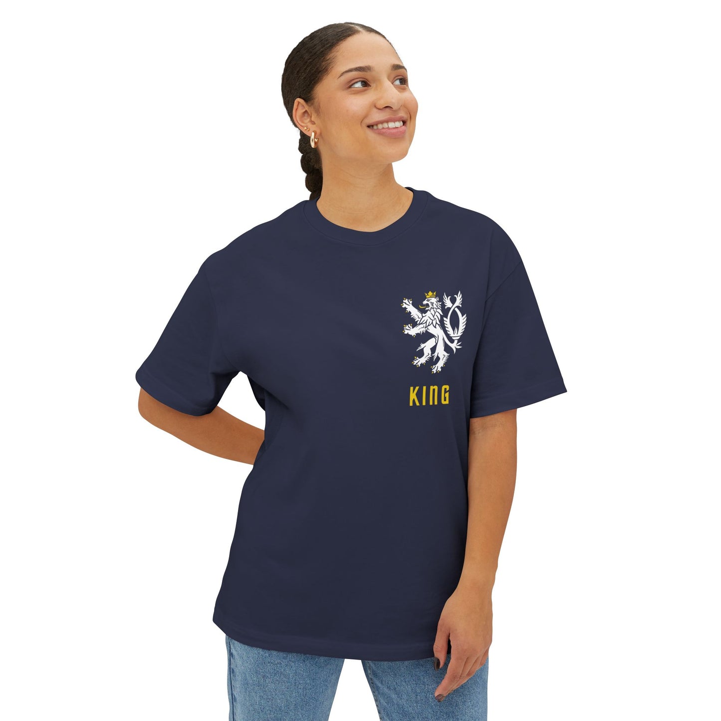 King Lion Crest Tee — Oversized Boxy Black T‑Shirt