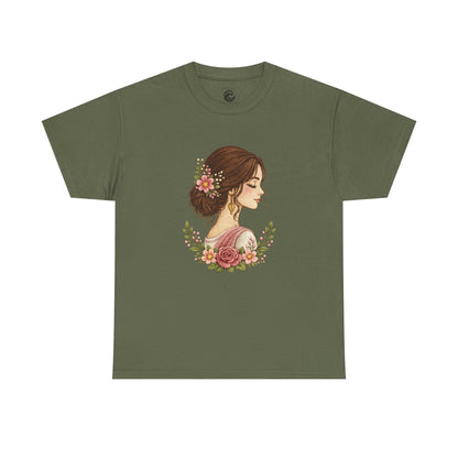Floral Profile Tee — Vintage Woman Portrait T-Shirt