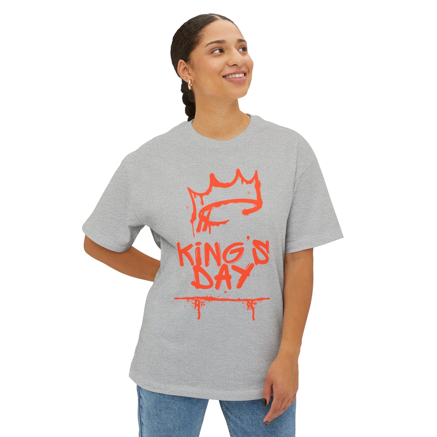 King's Day Graphic Tee — Oversized Boxy Shirt with Red Crown Design