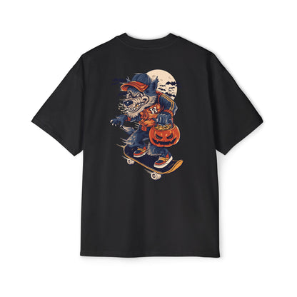 Wolf Skateboard Halloween Tee — Skater Wolf Trick-or-Treat Graphic Shirt