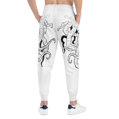 Octopus Ink Graphic Joggers — Black & White All-Over Print Athletic Pants