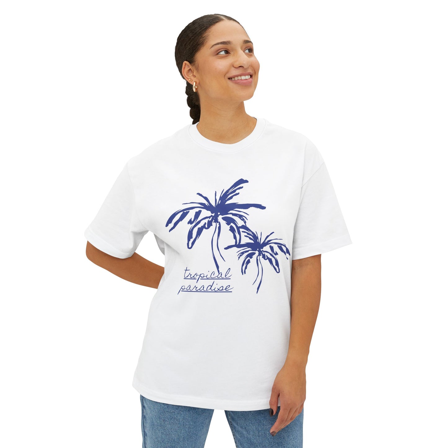 Tropical Paradise Boxy Tee — Palm Tree Oversized Graphic T-Shirt