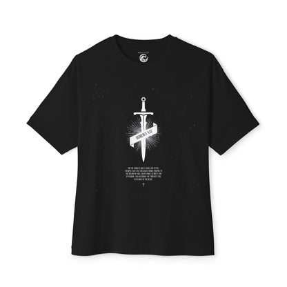 Boxy Tee — Dagger & Banner Graphic T-Shirt ("Forgive Us")