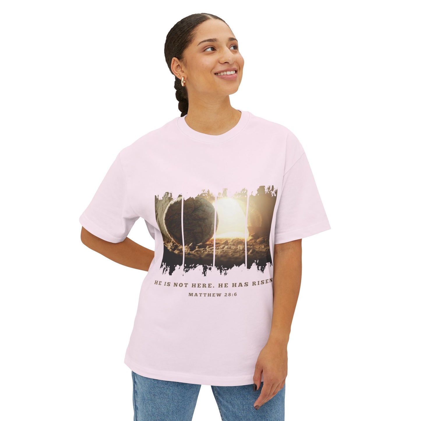 He Is Risen Oversized Tee — Easter Christian Resurrection Shirt