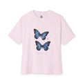 Blue Butterfly Oversized Tee – Casual Floral Graphic T-Shirt