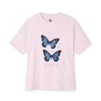 Blue Butterfly Oversized Tee – Casual Floral Graphic T-Shirt
