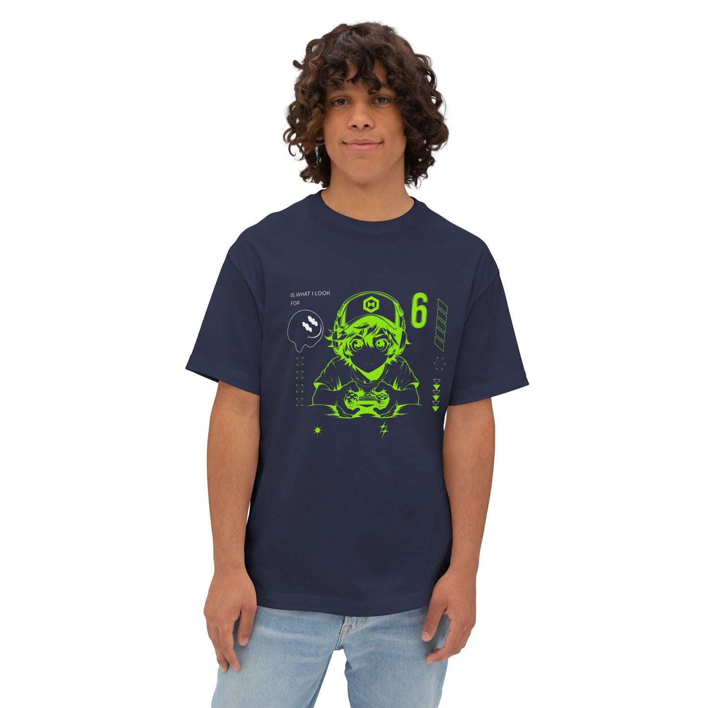 Cyber Gamer Tee — Neon Green Anime Controller Design