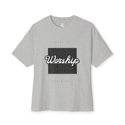 Worship Boxy Tee — Retro Script Faith T-Shirt (Psalm 95:1)