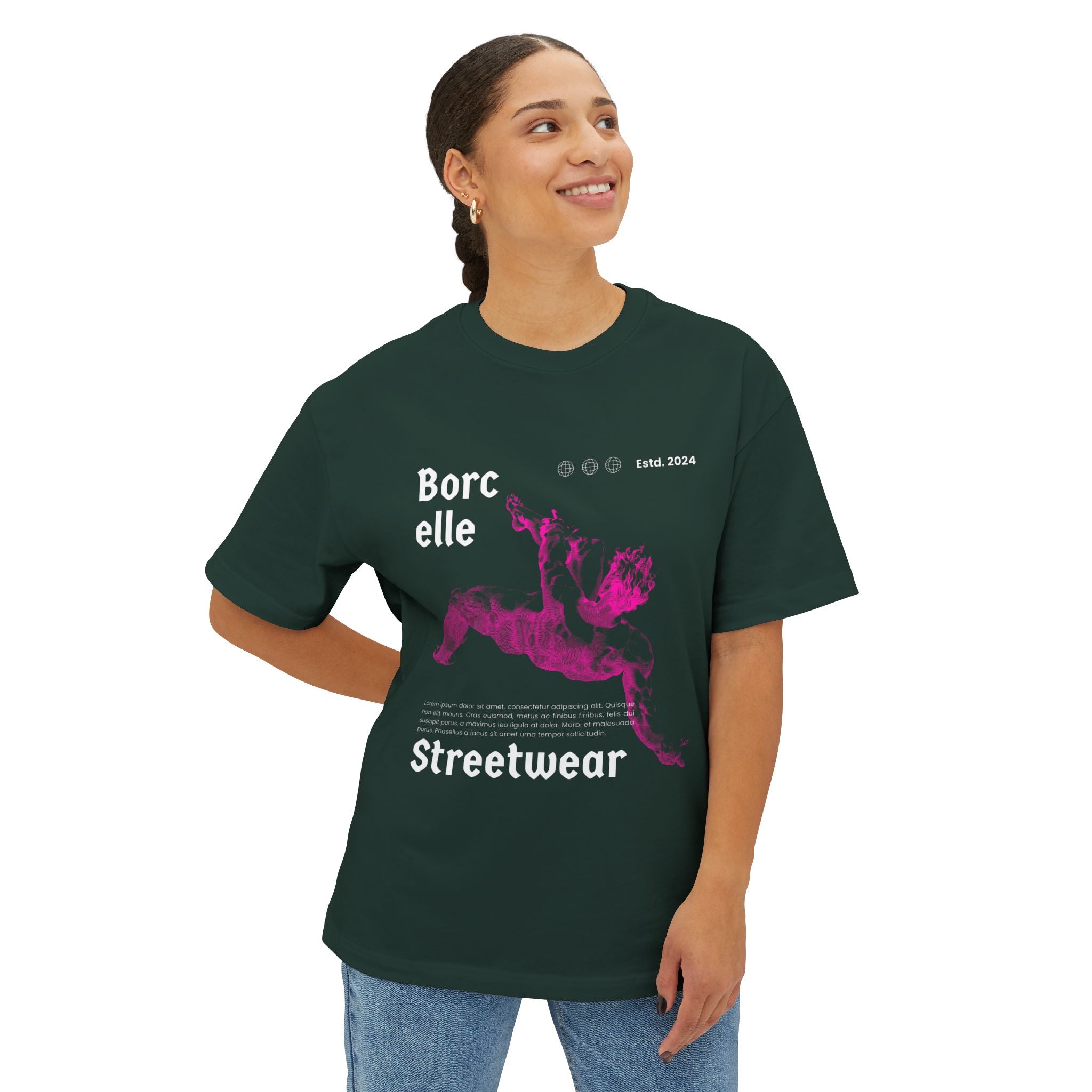 Oversized TShirt — "Borcelle" Pink Angel Graphic streetwear T-Shirt