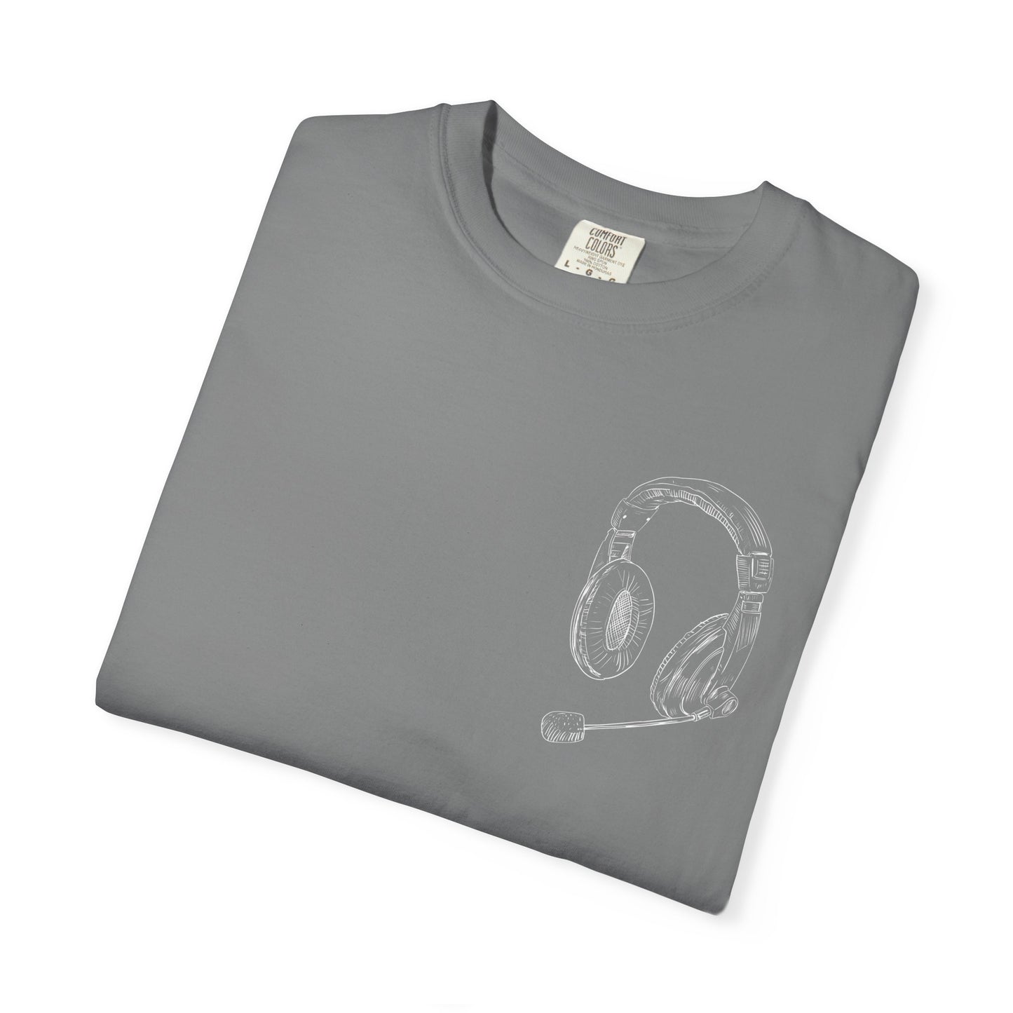 T-Shirt — 'THE FUTURE' Dove Graphic Tee with Headset Chest Sketch