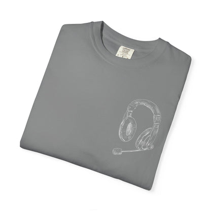 T-Shirt — 'THE FUTURE' Dove Graphic Tee with Headset Chest Sketch
